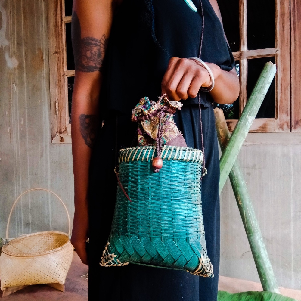 Emerald Green Woven Crossbody Purse